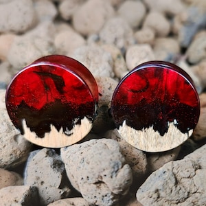 PAIR of Wood Resin Ear Gauges: Custom DoubleFlare Ear Plugs ( 00g to 2 inch )
