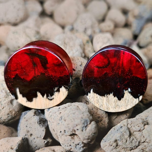PAIR of Wood Resin Ear Gauges: Custom DoubleFlare Ear Plugs ( 00g to 2 inch )