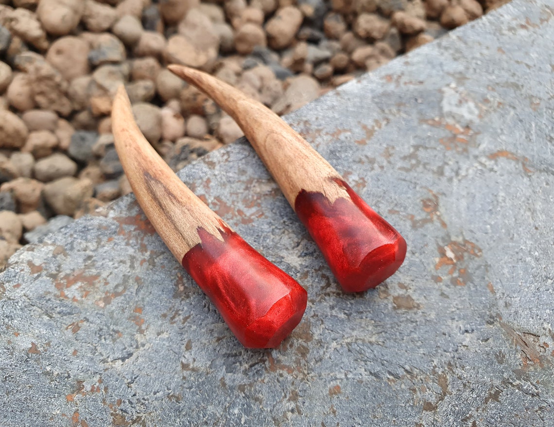 Pair of wood resin tapers horn wood taper ear stretchers Etsy