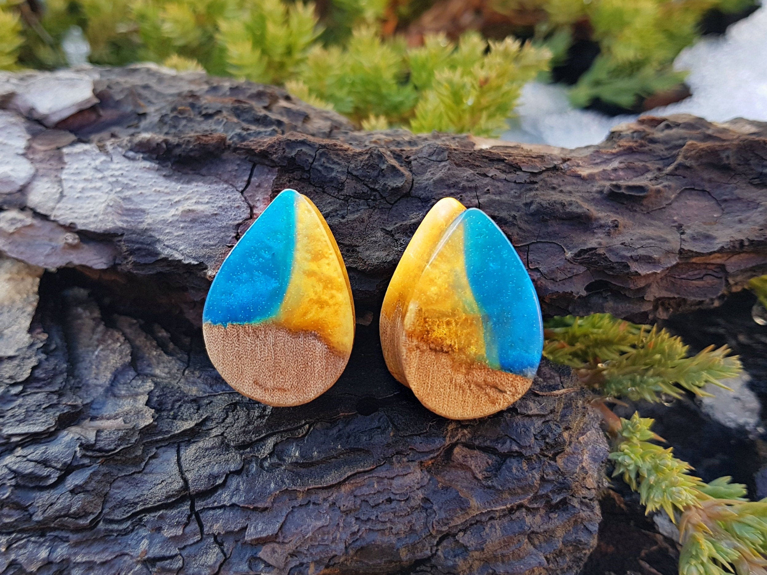Teardrop wood resin plugs wood gauges plugs and tunnels 00 Etsy