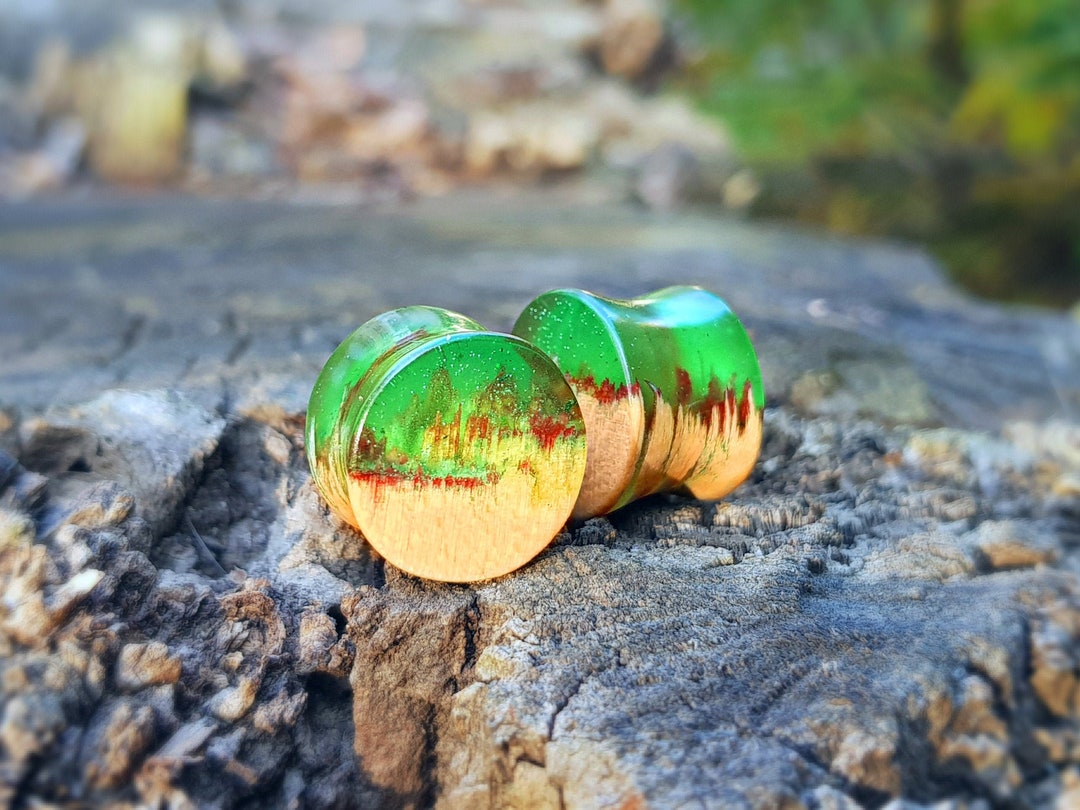 Pair of Wood Resin Plugs, 0g Plugs, Plugs and Tunnels, 00 Gauges, Resin
