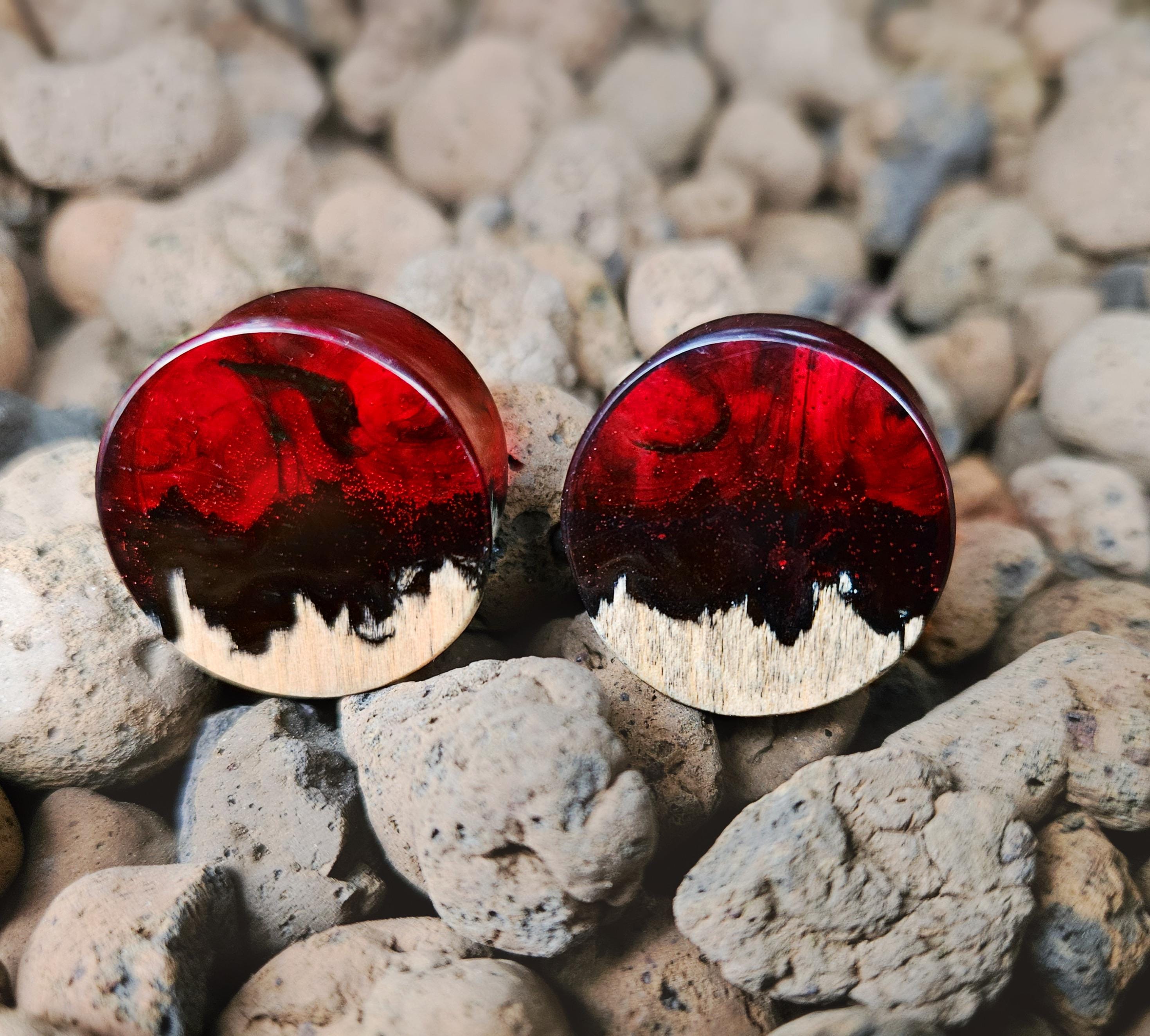 PAIR of Wood Resin Ear Gauges: Custom DoubleFlare Ear Plugs ( 00g to 2 inch )