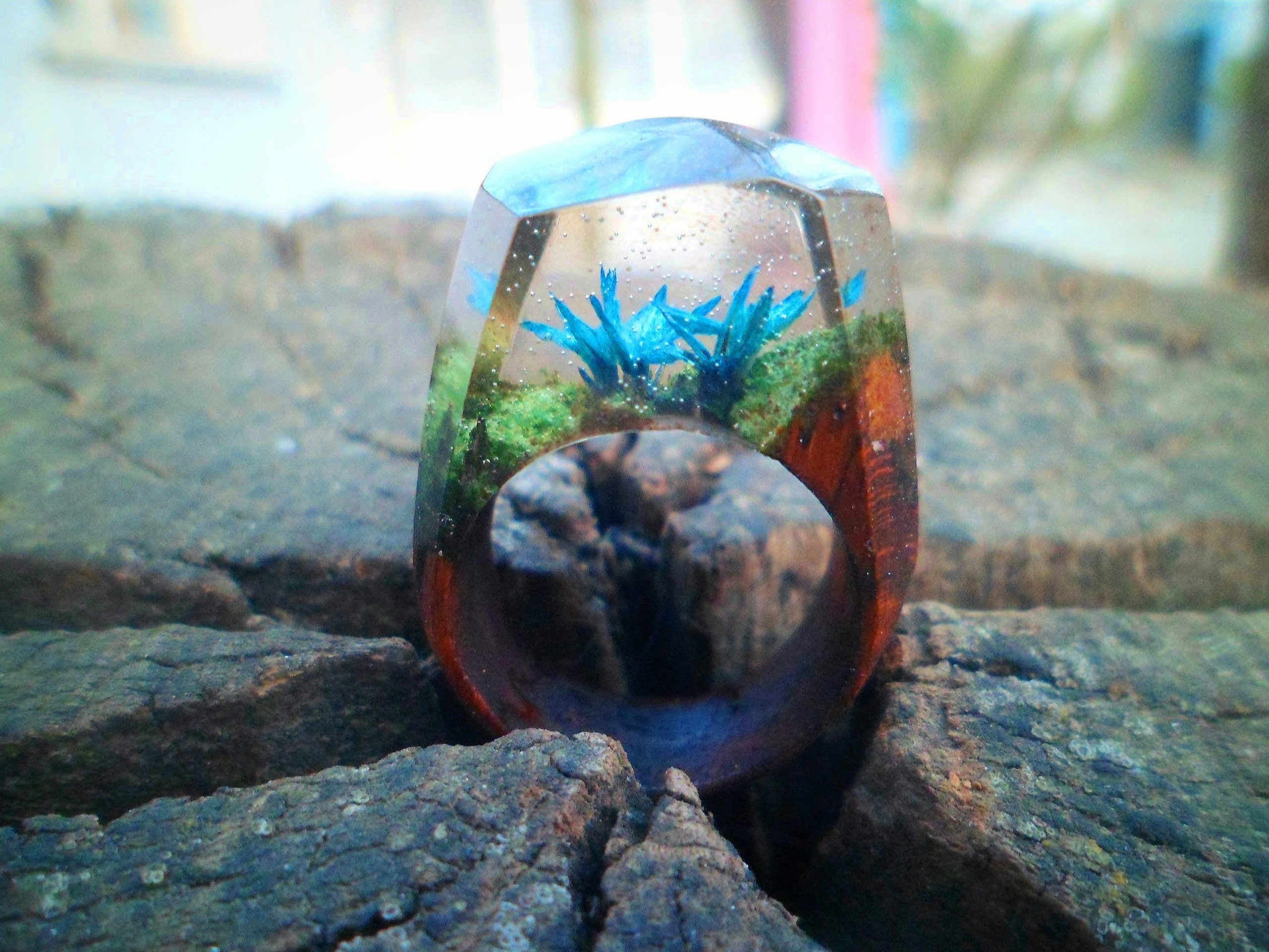 Wood Resin Ring Ocean Ring Flower Resin Rings Nature Ring - Etsy