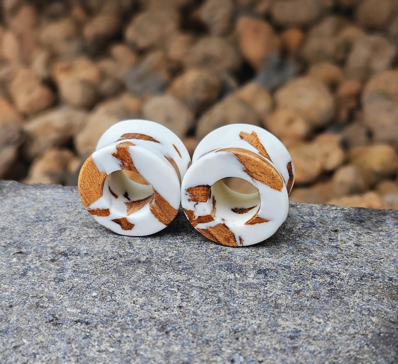 Deep Rocks For Ear PAIR of Wood Resin Ear Tunnels: Custom Double Flare Ear Plugs ( 00g to ...