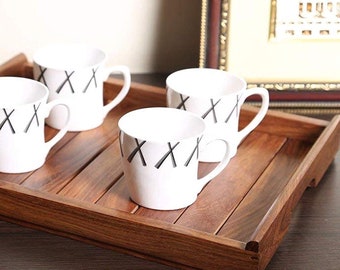 Braun Runde hölzerne Serviertablett Frühstück, Holztablett für Kaffee
