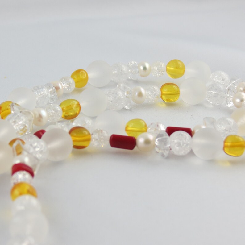 freshwater cultured pearls amber and coral with silver clasp carabiner Gemstone necklace made of rock crystal 925, approx. 13 mm
