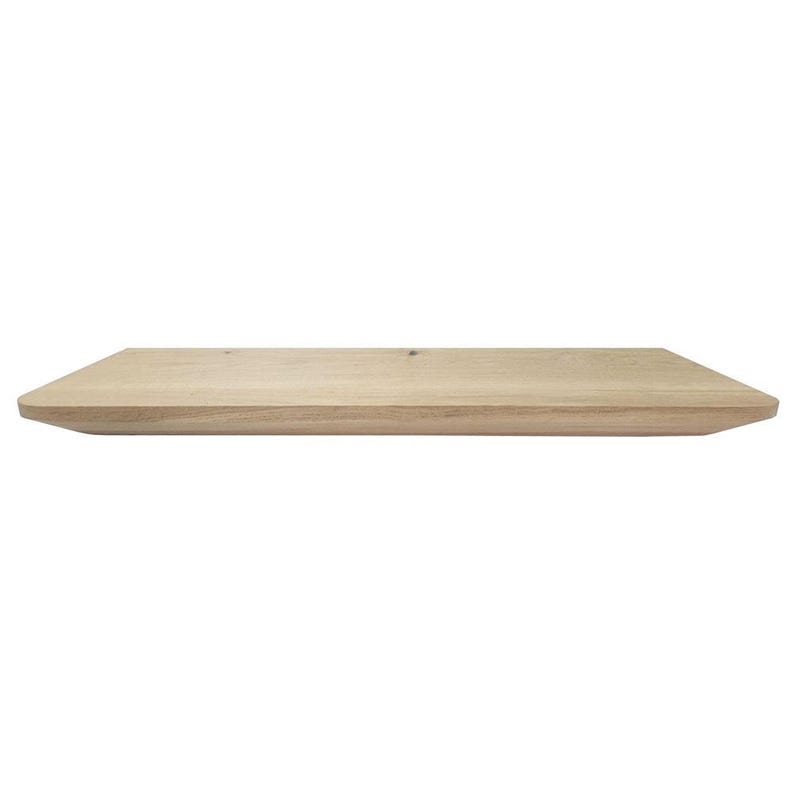 May include: A light brown wooden shelf with rounded edges.