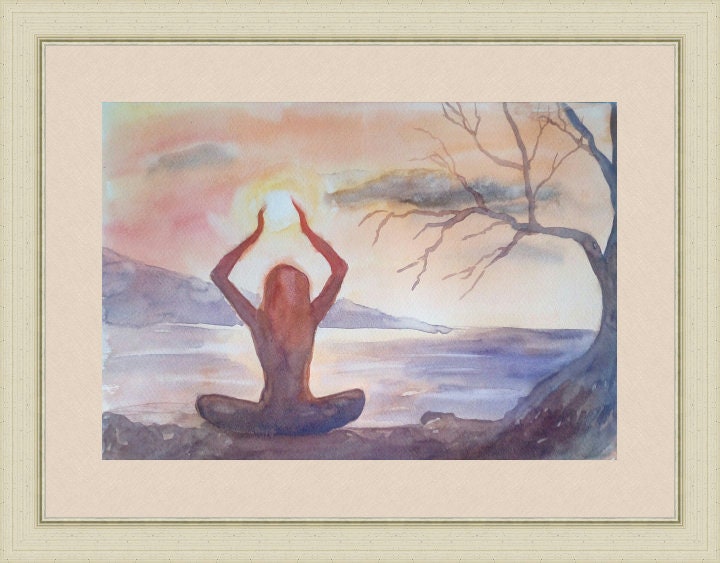 Yoga watercolor painting original sunrise watercolor coastal Etsy