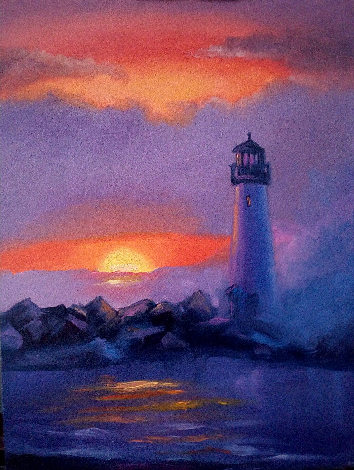 Lighthouse oil painting original Walton lighthouse seascape Etsy