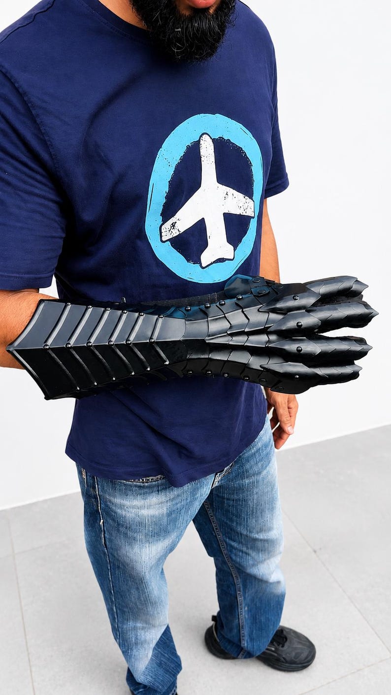 Schwarze mittelalterliche Stulpenhandschuhe | M Stahlleder-Ritterrüstung Cosplay LARP Renaissance-Accessoire Bild 12