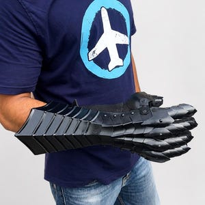Schwarze mittelalterliche Stulpenhandschuhe | M Stahlleder-Ritterrüstung Cosplay LARP Renaissance-Accessoire Bild 10