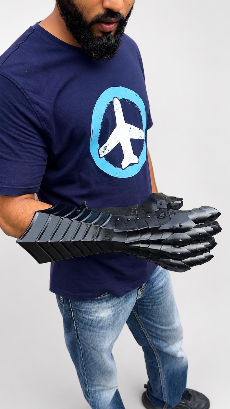 Schwarze mittelalterliche Stulpenhandschuhe | M Stahlleder-Ritterrüstung Cosplay LARP Renaissance-Accessoire Bild 10