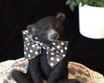 Harry Beaumont — an exquisite handmade collectible teddy bear in a golden suit with a stylish polka-dot bow.