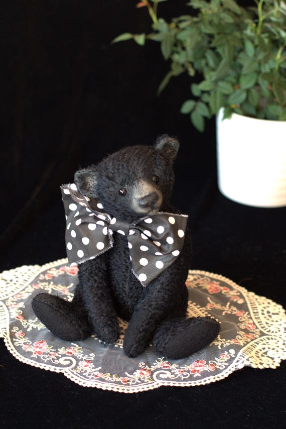 Harry Beaumont — an exquisite handmade collectible teddy bear in a golden suit with a stylish polka-dot bow.