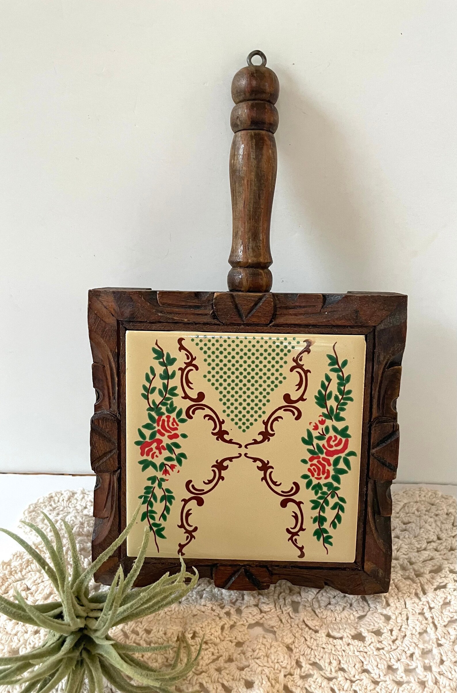 Vtg Wooden Decorative Trivet With Tile Insert and Handle Etsy