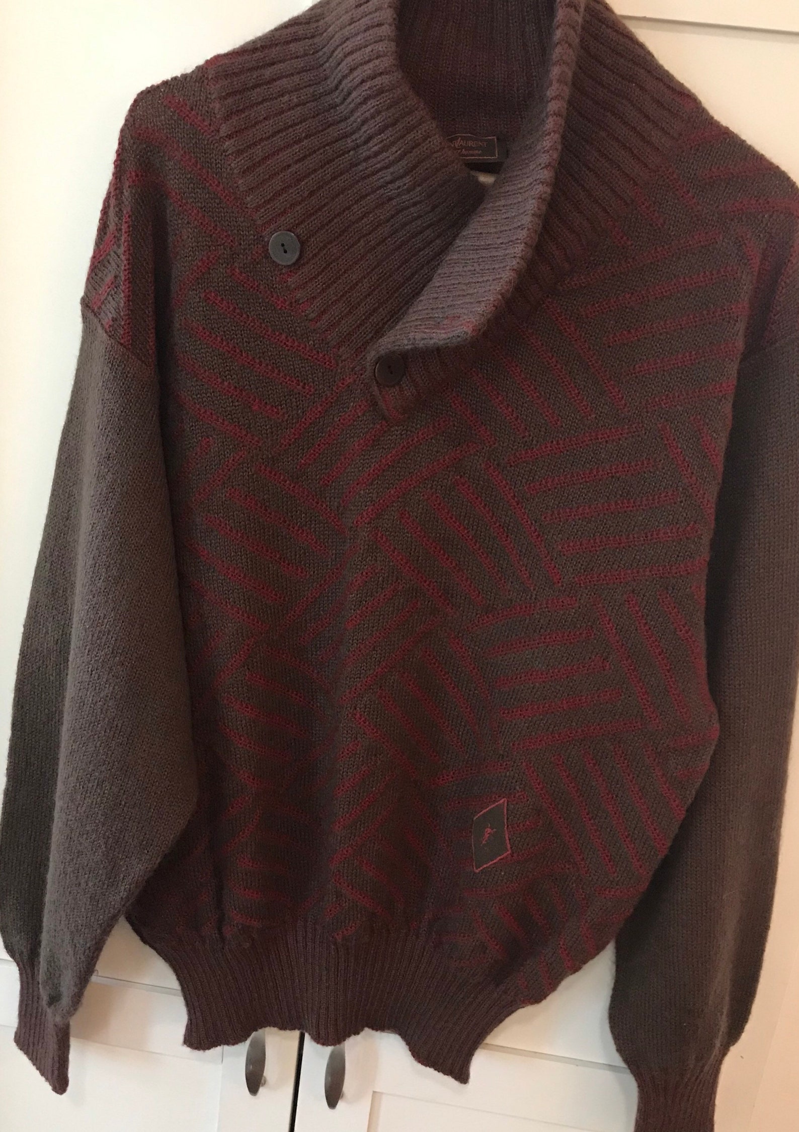 Vintage Yves Saint Laurent sweater red and brown pullover | Etsy