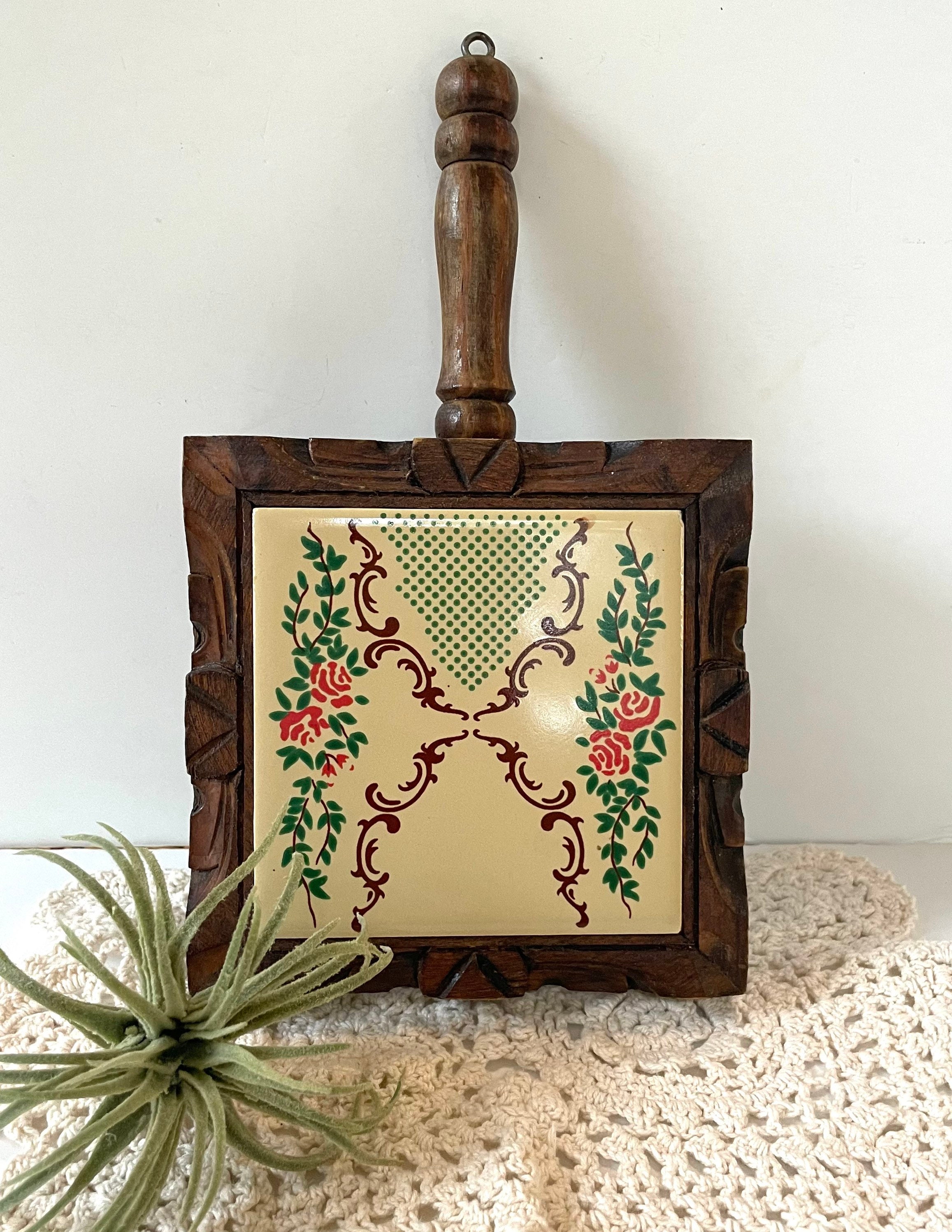 Vtg Wooden Decorative Trivet with Tile Insert and Handle Etsy