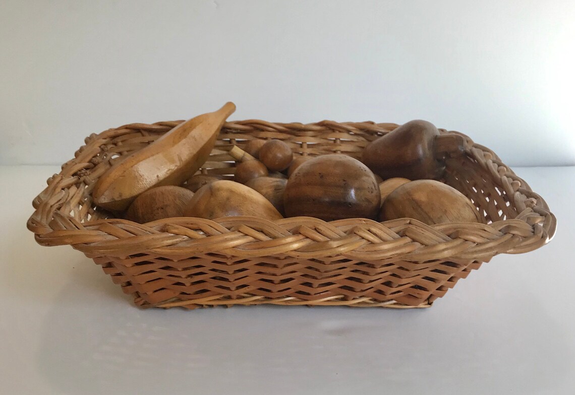 Wooden fruit in basket rectangular basket with wooden fruit Etsy