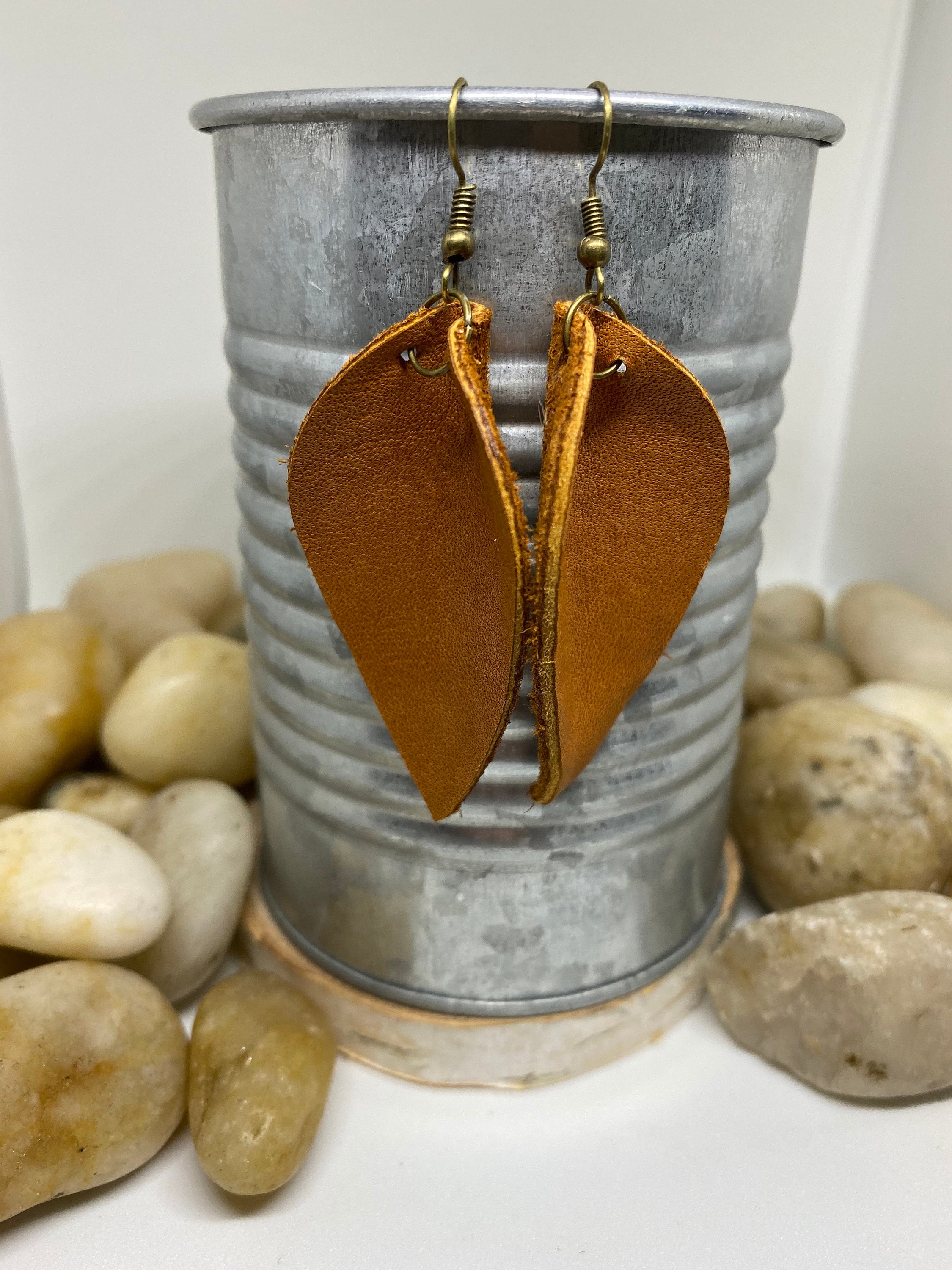 Leather Earrings Joanna Gaines Inspired Genuine Leather Leaf Etsy