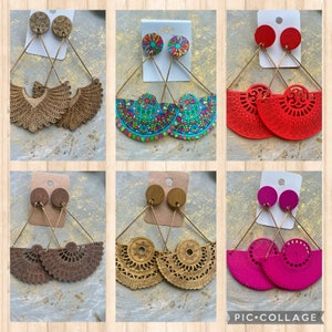 Colorful wood earrings, African earrings, macrame earrings, tribal earrings, boho earrings, exotic earrings, wooden jewelry