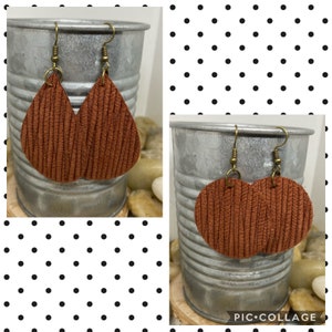 Rust leather earrings, palm earrings, palm leather earrings, fall earrings, mini teardrop earrings, large teardrop earrings, palm leaf