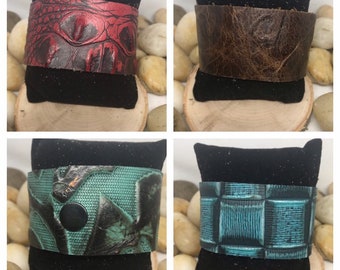 Handmade embossed leather cuff bracelets