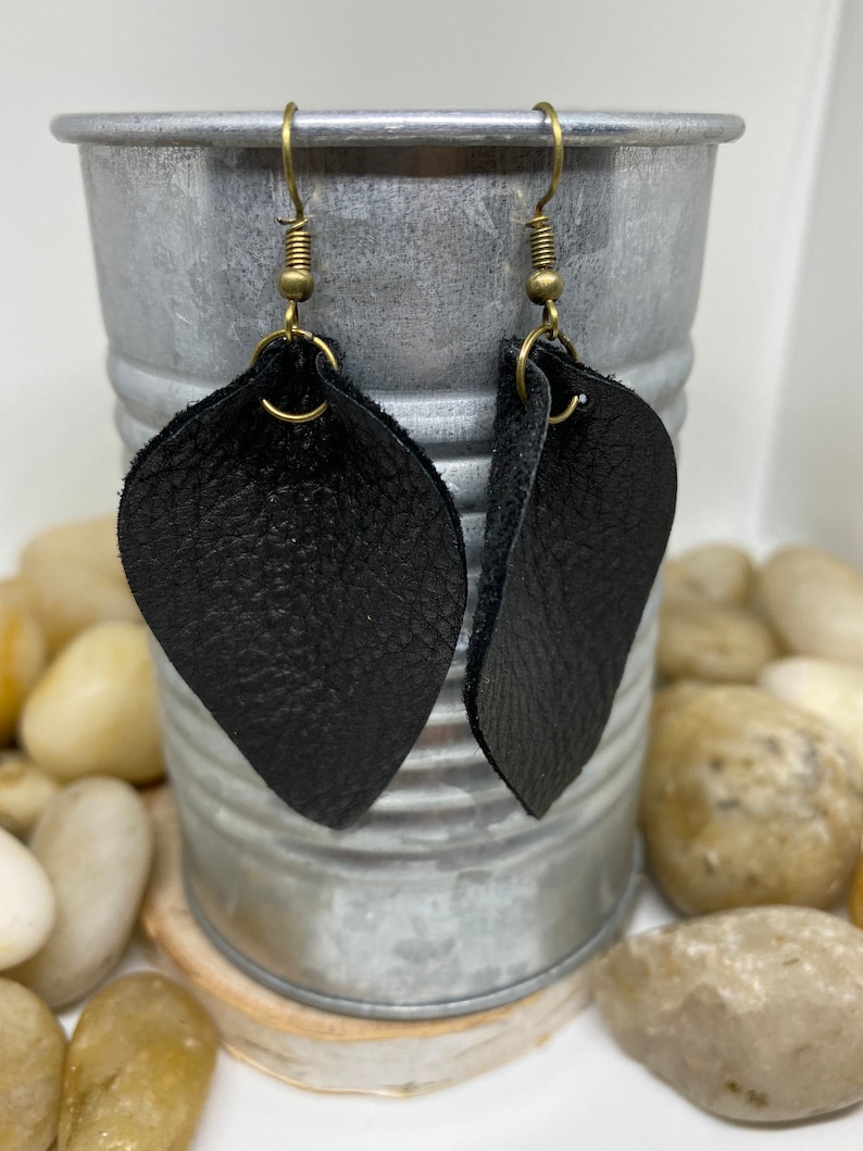 Leather Earrings Joanna Gaines Inspired Genuine Leather Leaf Etsy