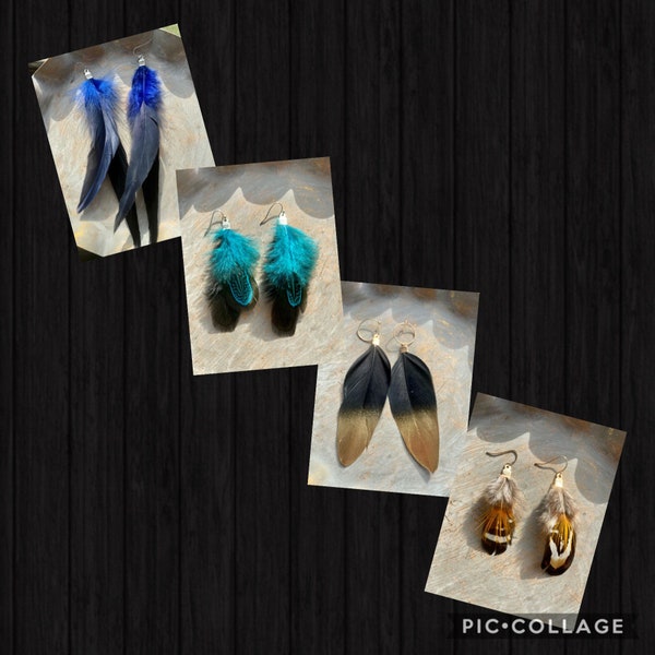 Feather earrings, large feather earrings, unique earrings, quail earrings, gold dipped earrings, royal blue earrings, turquoise earrings