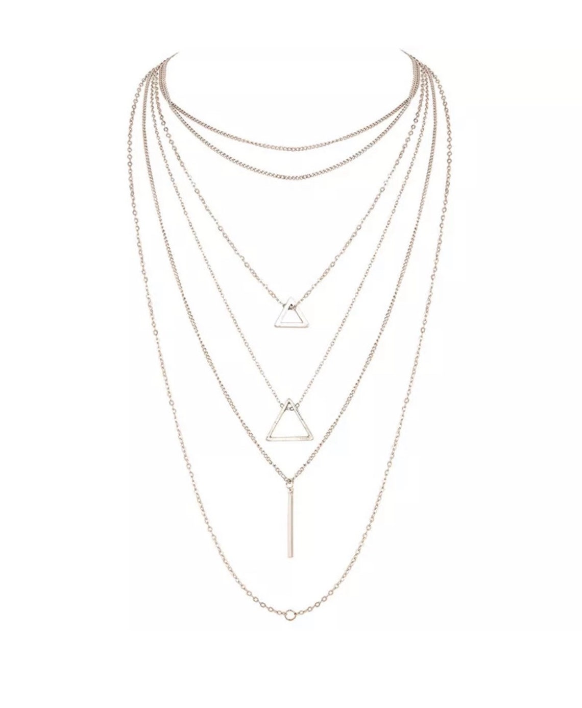 Layered Triangle Necklace Triangle Choker Necklace Silver Etsy