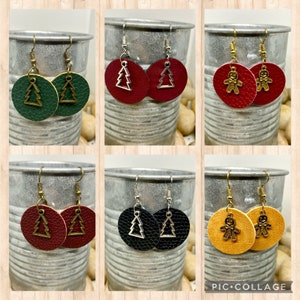 Christmas leather earrings, mini christmas earrings, gingerbread man earrings, christmas tree earrings, christmas charm earrings