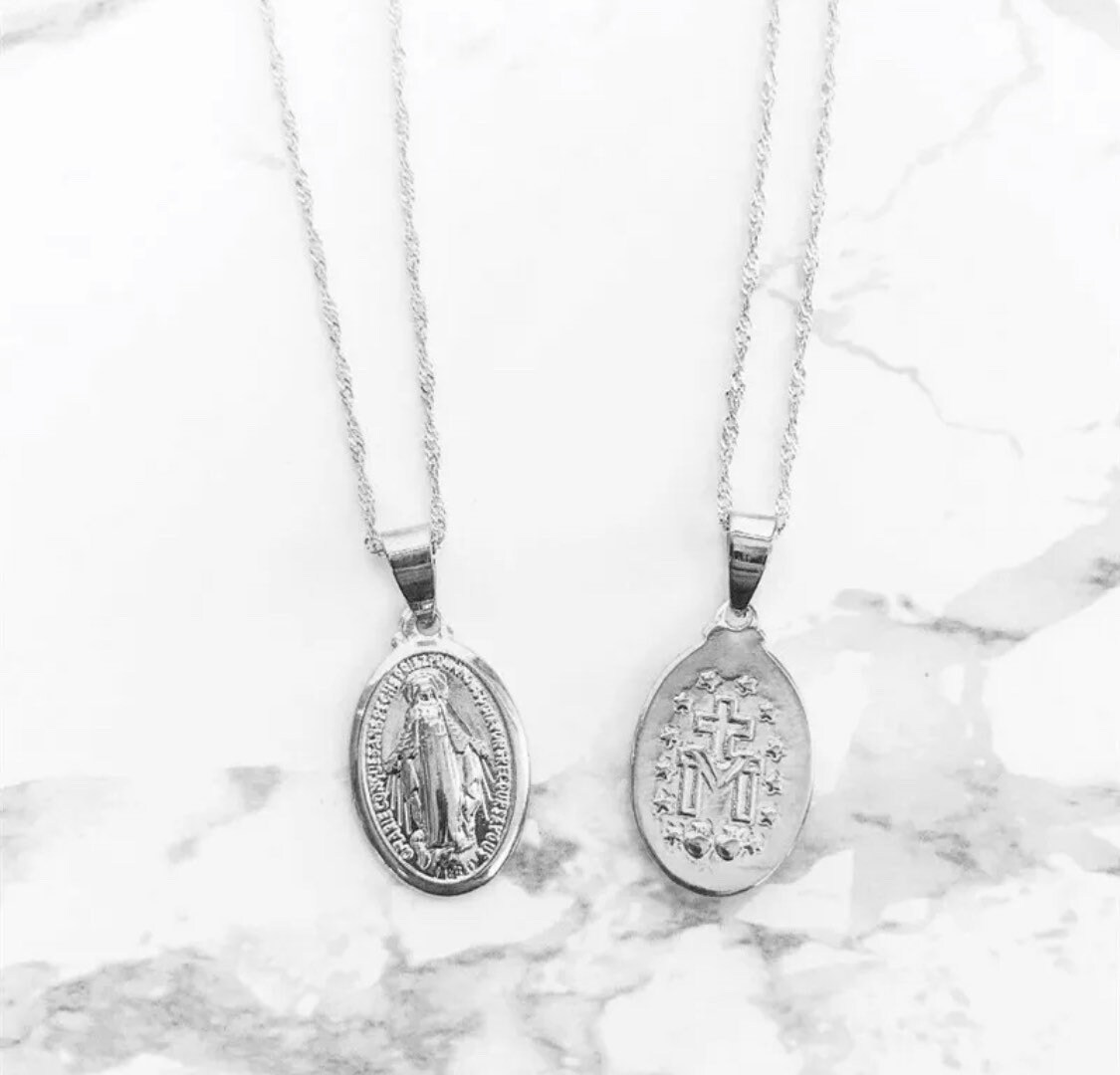 Virgin Mary Cross Necklace Catholic Necklace Cross Necklace Etsy