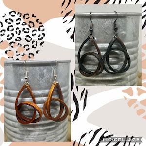 Knot earrings, leather knot earrings, skinny knot earrings, fall earrings, loop earrings, cognac earrings, brown earrings, fall jewelry