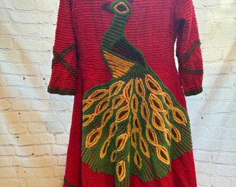 vintage chenille red peacock robe rare