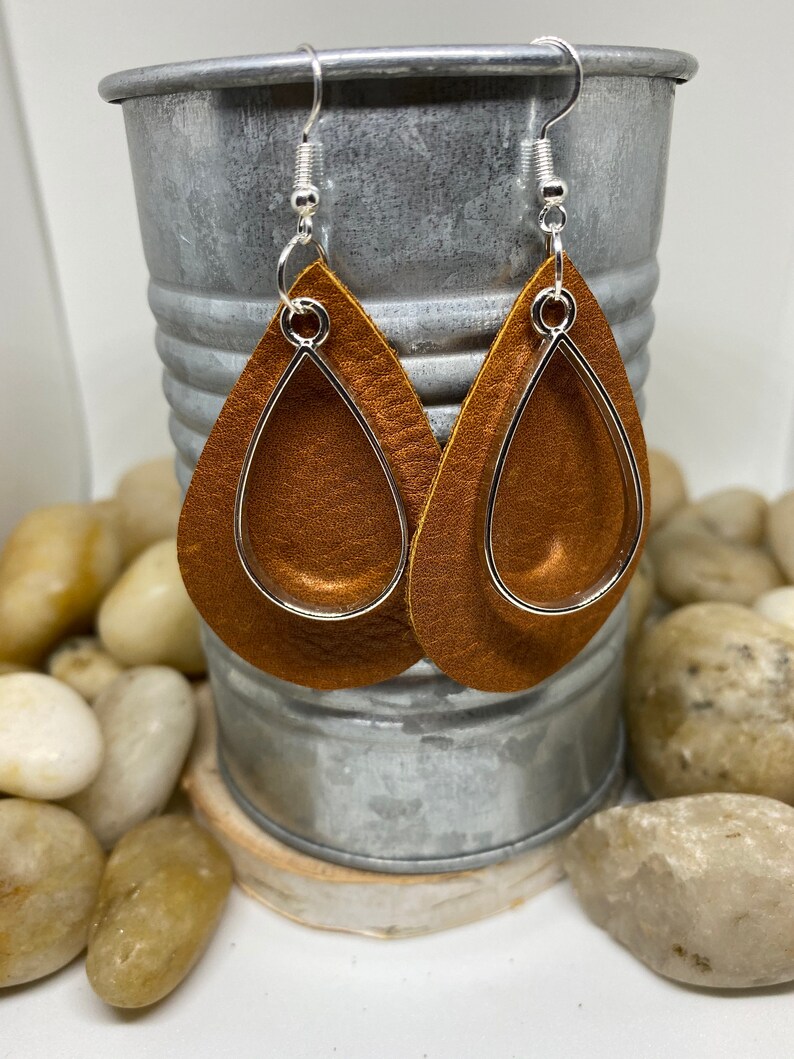 Genuine Leather Shape Circle Teardrop Metal Charm Earrings - Etsy