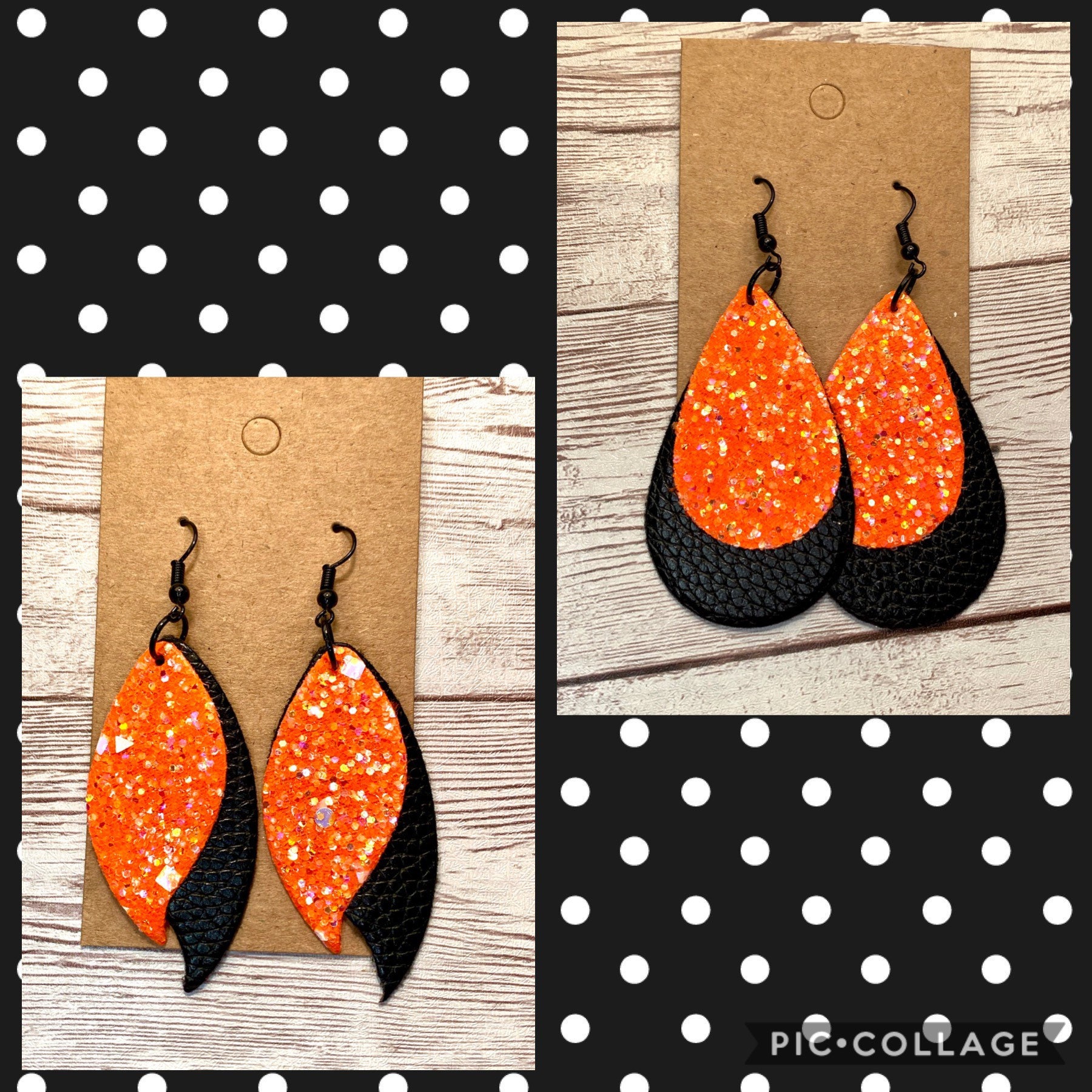 Neon Orange Leather Earrings Wavy Leaf Earrings Teardrop Etsy