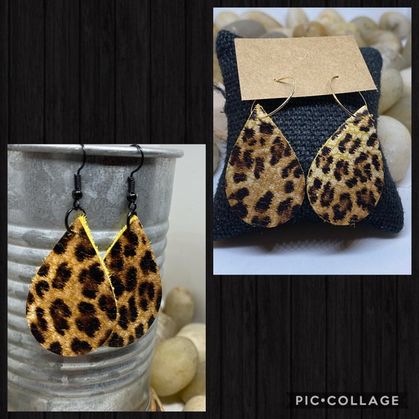 Leopard teardrop earrings, hoop earrings, leopard leather earrings, large teardrop earrings, mini teardrop earrings, genuine leather earring