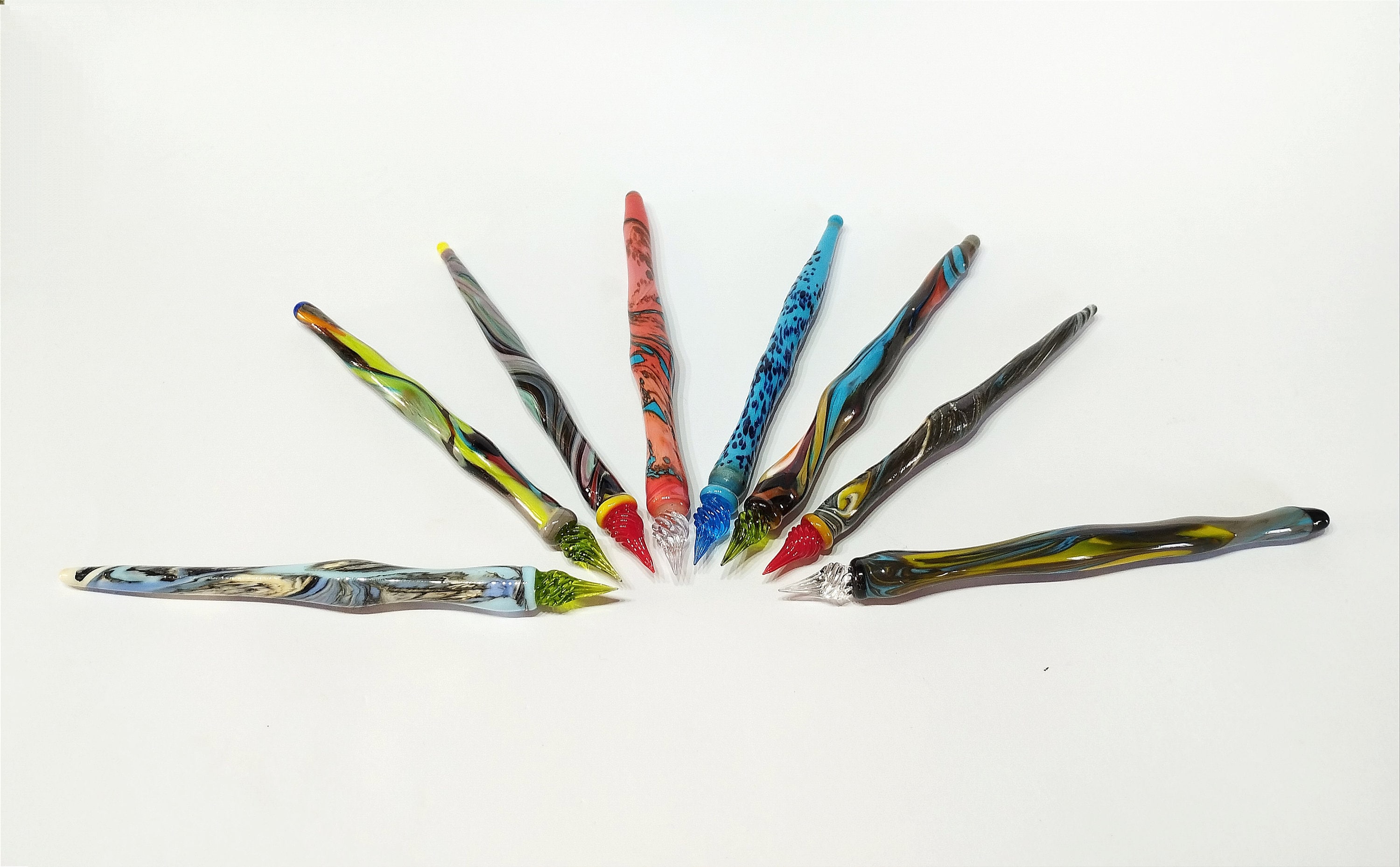 Schreibset Mit 2 Venezianischen Glas Schreibfedern & 6 Farbigen Tinten – Antik Design
