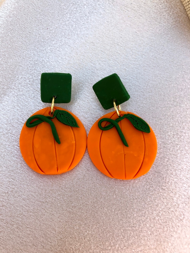 Pumpkin Patch Handmade Polymer Clay Earrings Unique Trendy