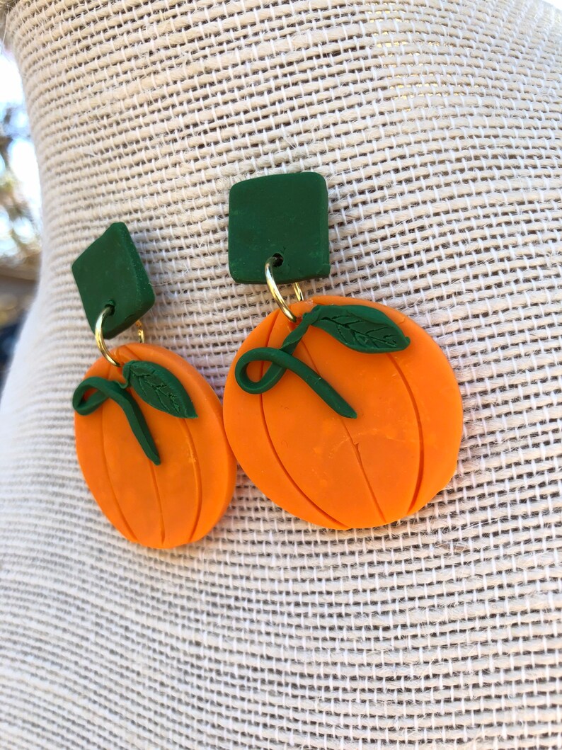 Pumpkin Patch Handmade Polymer Clay Earrings Unique Trendy