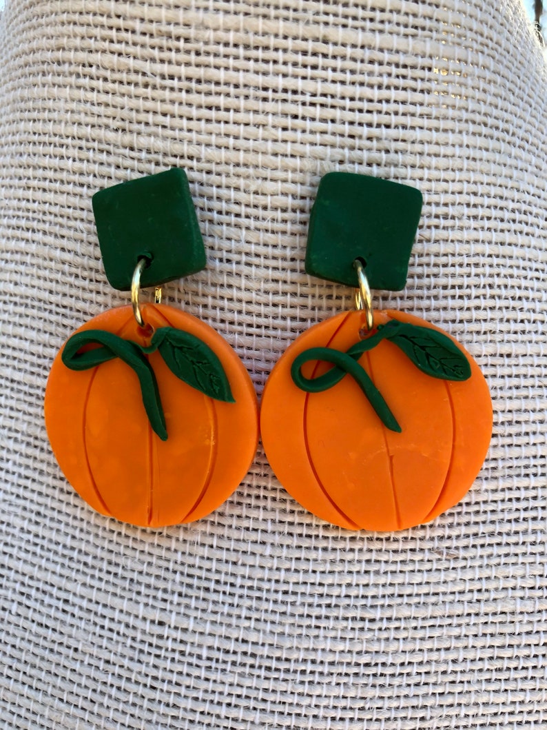 Pumpkin Patch Handmade Polymer Clay Earrings Unique Trendy