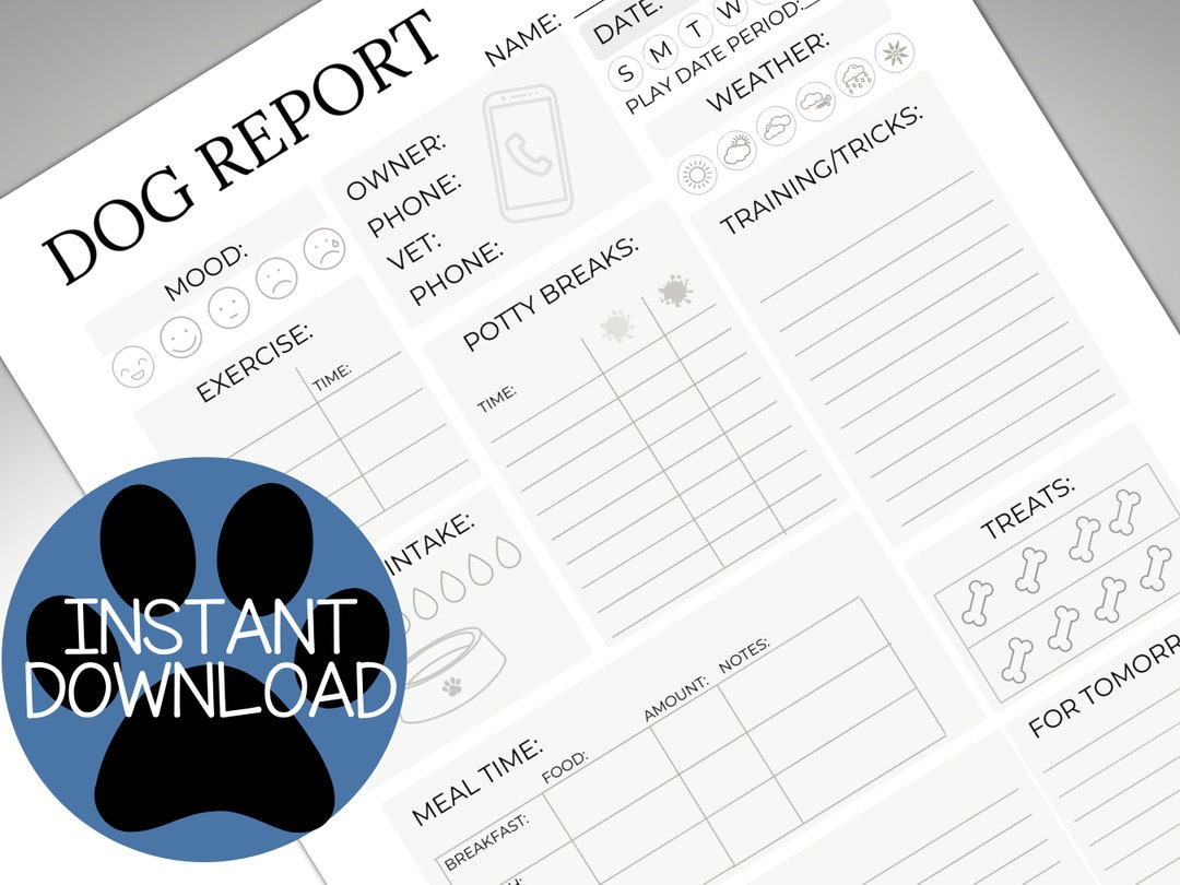 Dog Sitting Report Card Printable, Doggy Daycare, Pet Sitter Notes ...