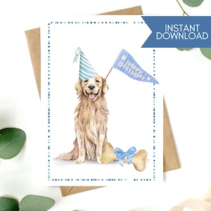 Printable Birthday Card | Golden Retriever Dog Mom Gift | Card From The Dog | Instant Download, 5x7, Fur Mom Happy Birthday Card Pet Lover