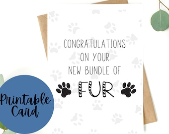 Druckbare Haustier-Adoptionskarte, Herzlichen Glückwunsch zur Adoption von neuem Haustier, Karte für neuen Welpen, Karte für Hundemutter, Fell-Baby-Karte für Sie