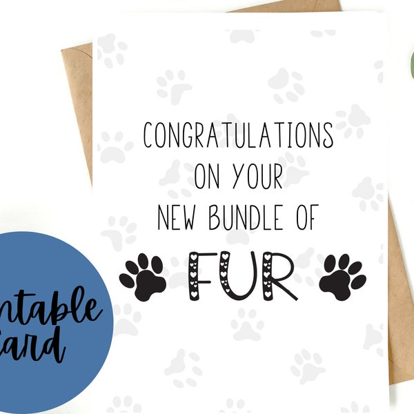 Printable Pet Adoption Card, Congratulations on the Adoption of New Pet, Card for New Puppy, Card for Dog Mom, Fur Baby Card for Her