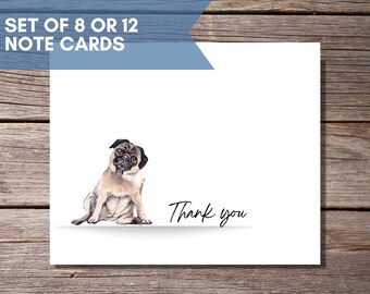 Pug Thank You Cards Dog Stationery with Pug Dog  Pug Gift For Pug Lover, Blank Note Cards, Dog Lover Gift, Pug Stationery for Dog Owner