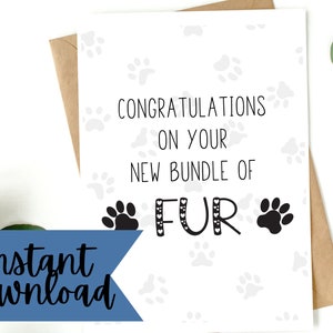 Tarjeta de cachorro nuevo, tarjeta de adopción de mascota imprimible, tarjeta para mascota, felicitaciones por el nuevo perro, tarjeta imprimible de cachorro nuevo para mamá de perro, tarjeta de bebé peludo para ella