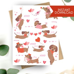Valentinstag Karte zum Ausdrucken, Dackel Hund Valentinstag Karte, Dackel Karte für Ihn, Mann und Frau