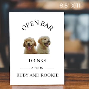 Barbord, handtekeningdrankje, bruiloftsreceptie huisdier Aangepaste foto hond bruiloft huisdier, open bar, gepersonaliseerde decoratie, tekst naar keuze