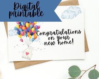Congratulations Printable Housewarming Card, New House Gift, Celebrate 1st Home Owner, Welcome Home, Last Minute DIY Card From Guest
