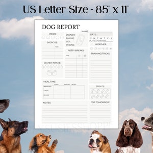 Dog Report Card Printable Pet Report, Dog Boarding Form, Dog Day Care Pet Care Information Sheet ...